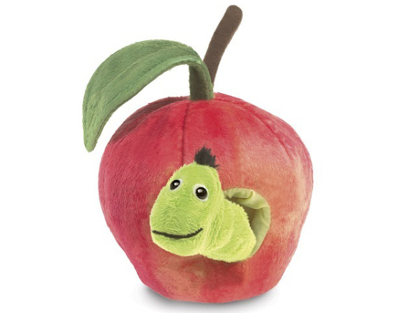 Handpuppe Würmchen im Apfel