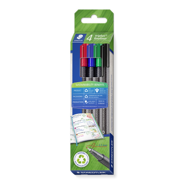 4 Fineliner triplus rPP, 0.3 mm, farbig