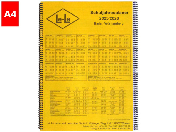 Le-Le Schuljahresplaner DIN A4 2025/26 Baden-Württemberg