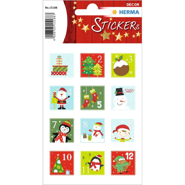 24 Sticker Adventskalenderzahlen glitzernd