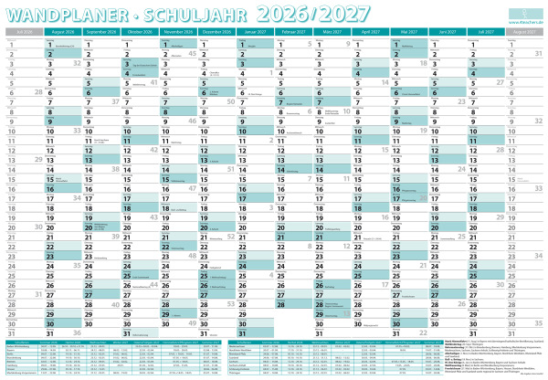 Wandplaner Schuljahr 2026/27